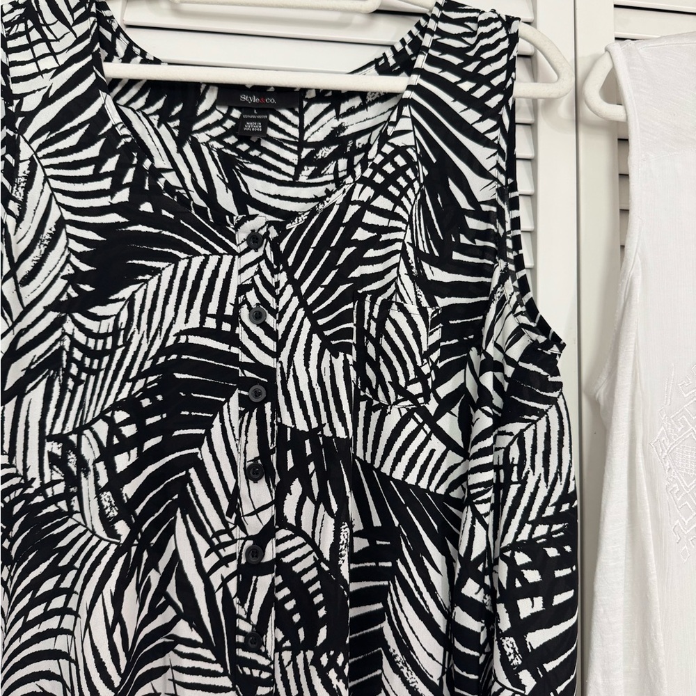 Style & Co. Bundle Black and White Sleeveless Tops Boho Chic Bohemian Style Sz L - Picture 5 of 6